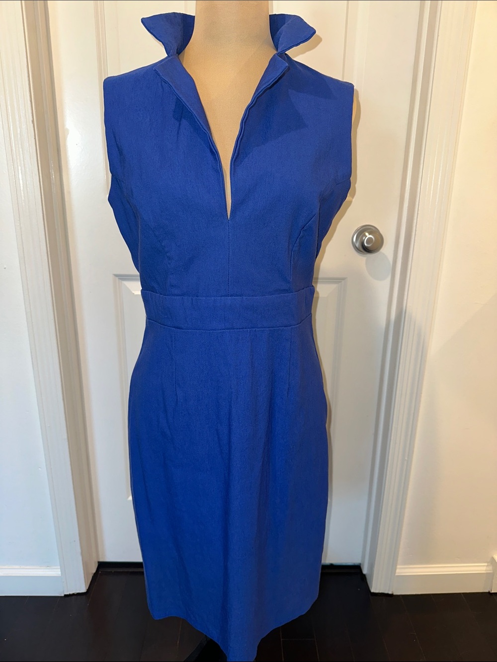 Assafpelleg Structured Sleeveless Midi Dress in Cobalt Blue w Zipper Back.
